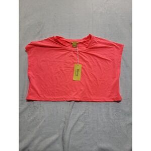 NWT Daisy Crop Top Women Medium Neon Coral Pink New Boxy Short Sleeve Crop top